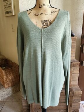 Women's Sage Green V-Neck Knit Sweater
